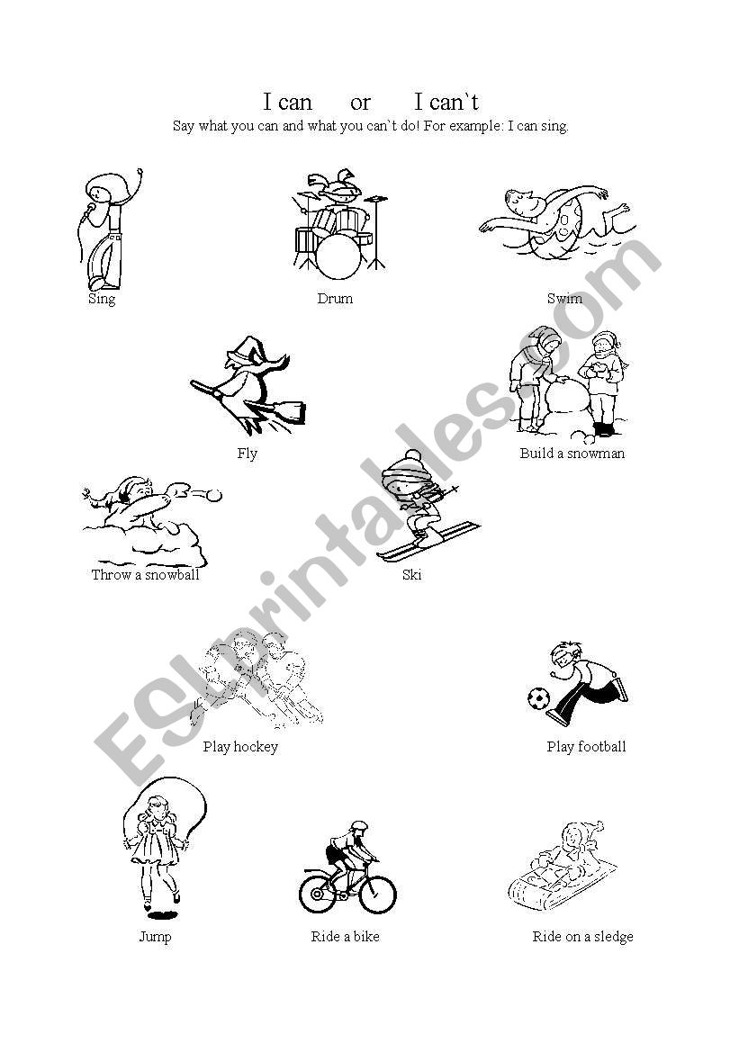 I can or I can`t worksheet